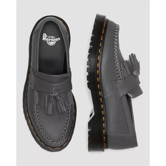 Dr. Martens Womens Sz 8 Adrian Virginia Leather Tassel Loafer Flat Gray Gunmetal - Picture 2 of 5